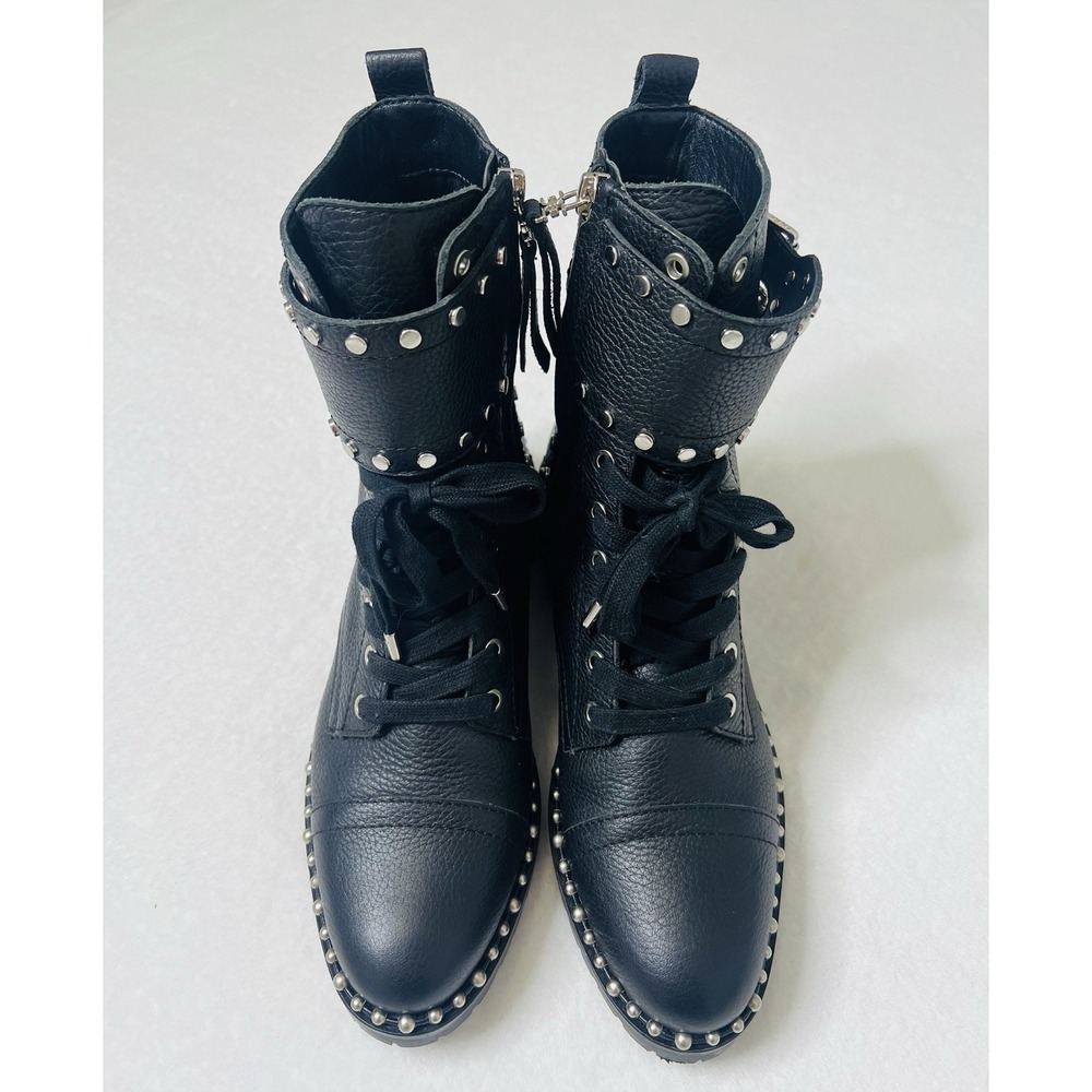 Sam Edelman Jennifer Black Leather Studded Ankle Combat Lace Up Side Zip Boots 7 - Picture 4 of 9